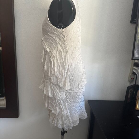 Italian 70% Silk Crinkle Tiered M Made in Italy Boho Asymmetrical Hem Lagenlook - Picture 4 of 10